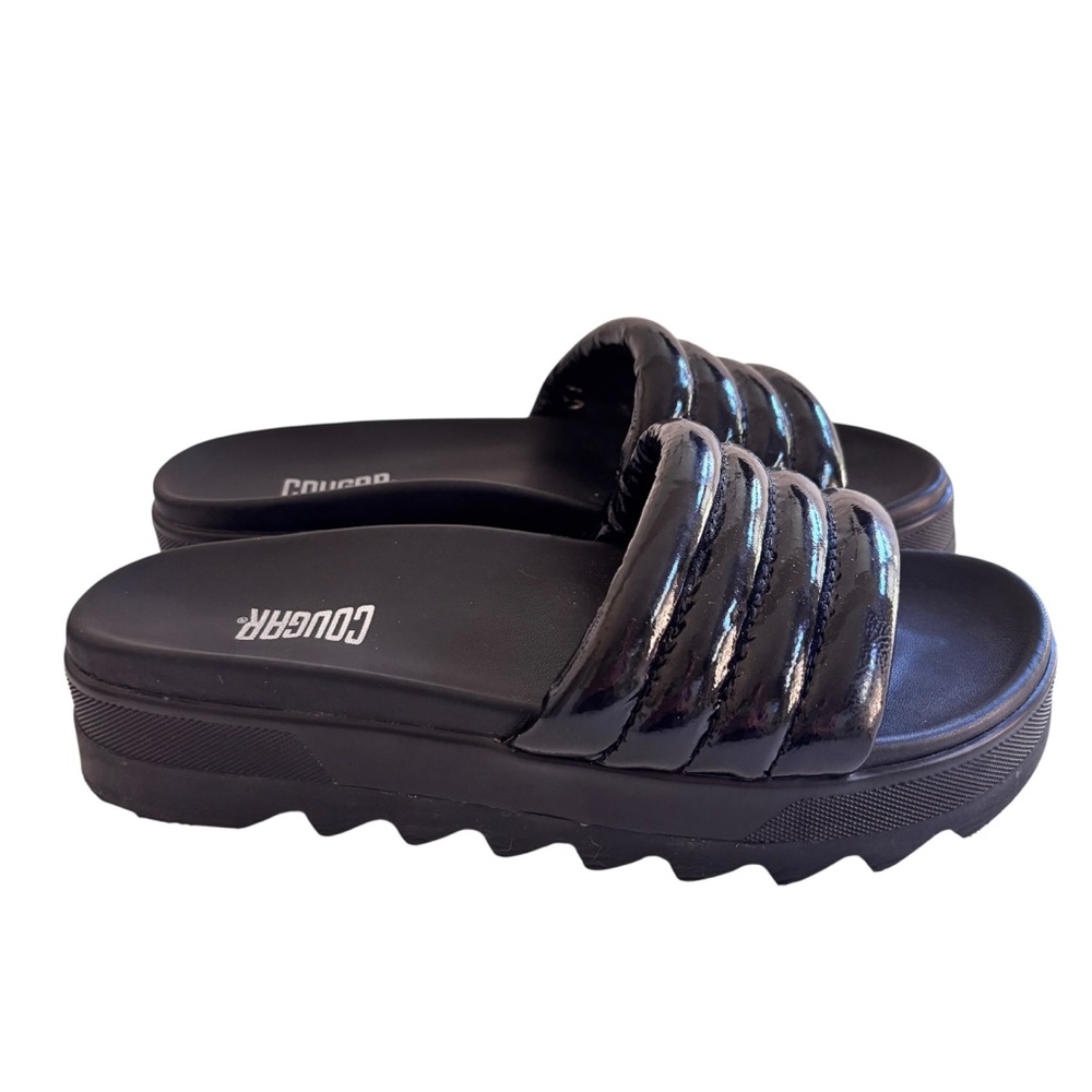 Cougar Water Repellent Black Leather Sport Slide Sandals Prato Sz 10